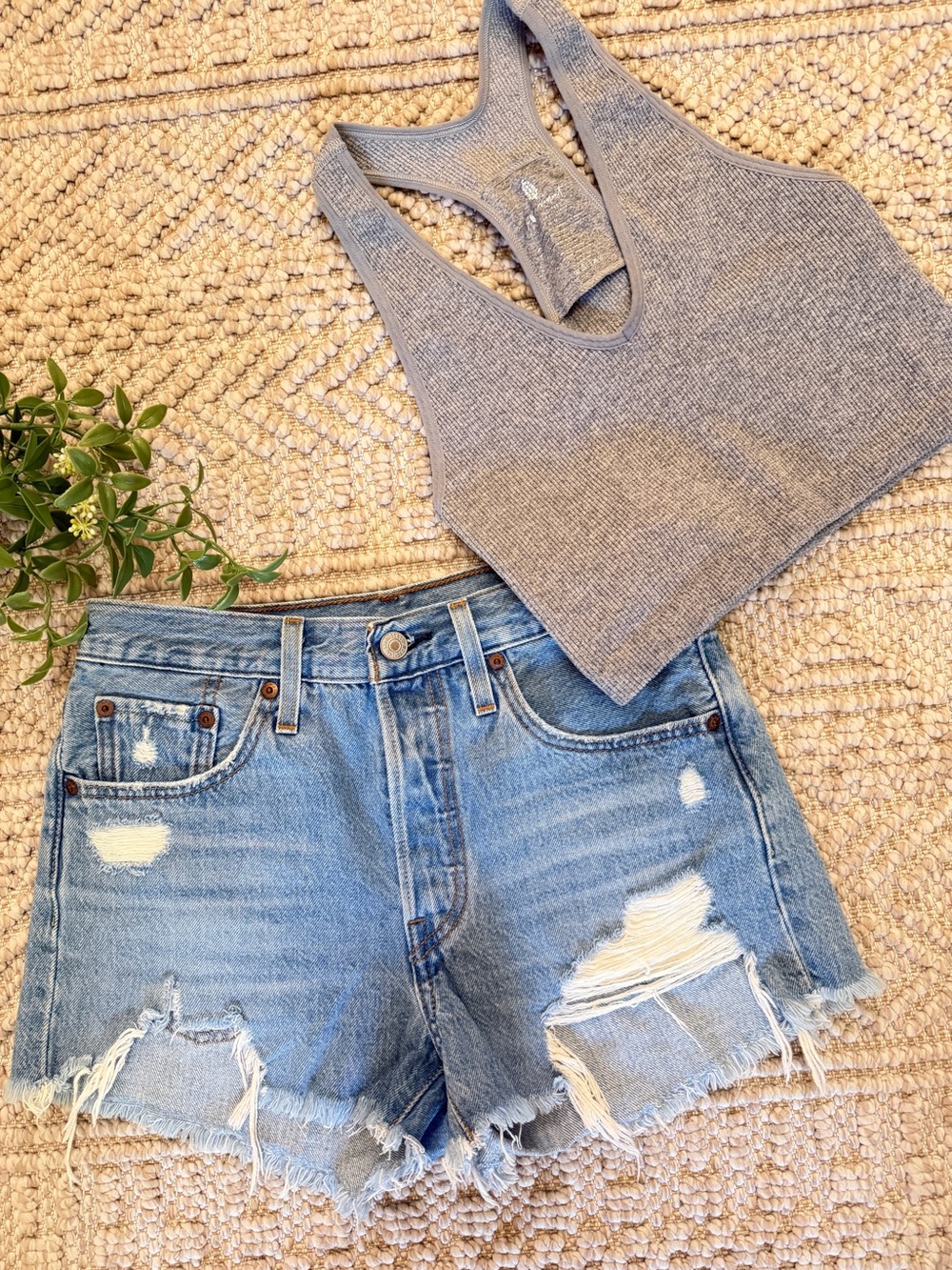 Levi's Distressed Light Denim Cutoff Shorts, 💝free FP ribbed tank w/purchase